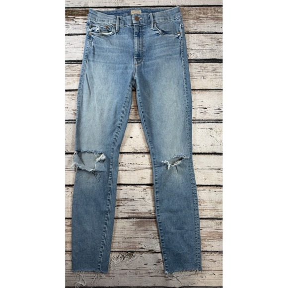 MOTHER High Waisted Looker‎ Ankle Fray Denim Jeans Shoot To Thrill Destroyed 28 - Picture 1 of 9
